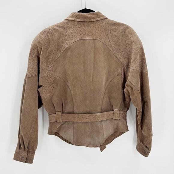Vintage 80s Byrnes & Baker Belted suede Jacket Size Medium western NFR beige - Picture 2 of 9